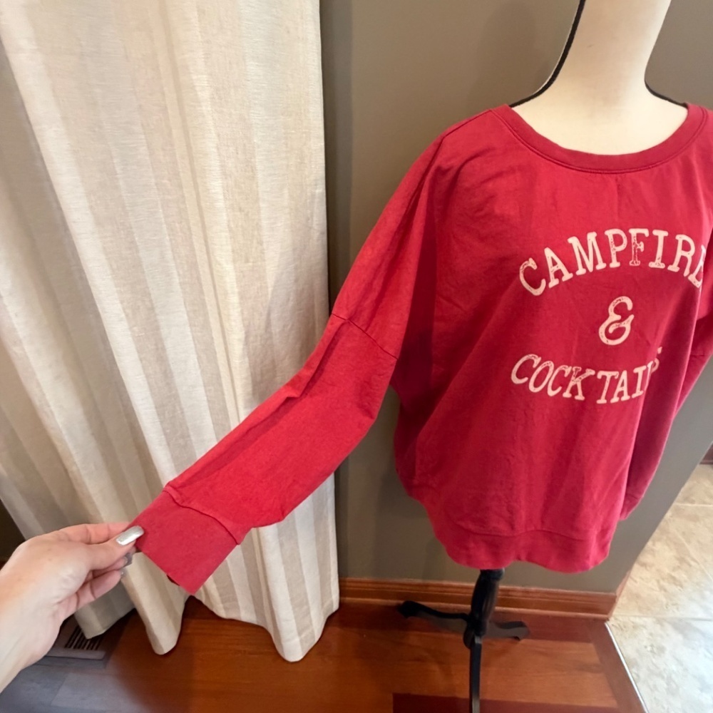Natural Reflections Women's Red Campfires & Cocktails Sweatshirt, Size 2X - Picture 3 of 10